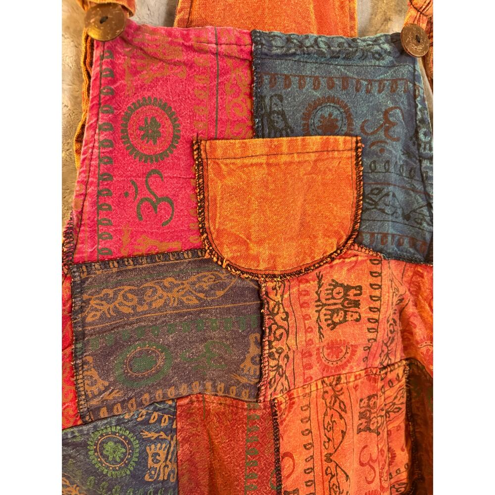 Patchwork Bohemian Overalls Drop Crotch Harem 0S … - image 13